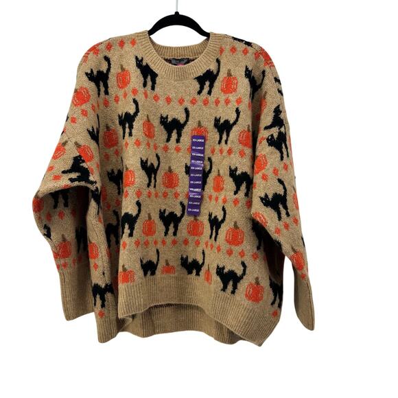 Vince Camuto Sweaters - Vince Camuto Sz XXL Womens Sweater Black Cat Pumpkin Halloween Crewneck Fall